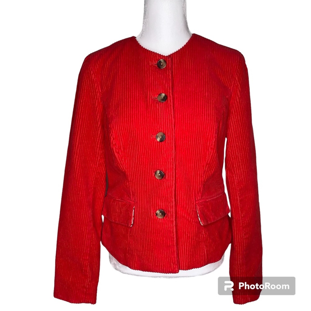 Issac Mizrahi For Target M Red Corduroy Crop Jacket Long Sleeve Collarless